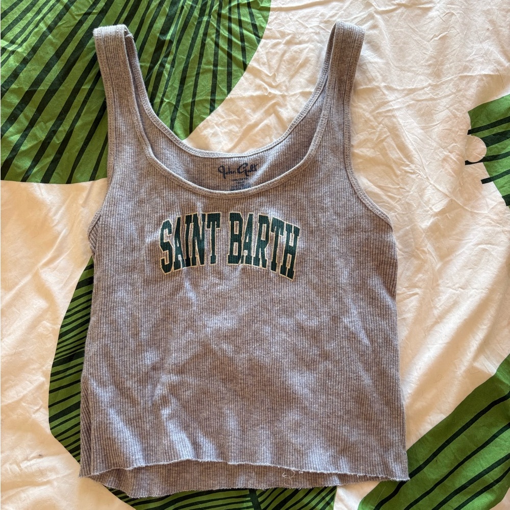 Brandy Melville Gray Tank Top with Green Print